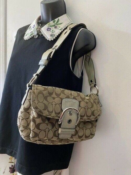 coach mini bag tan fabric tote