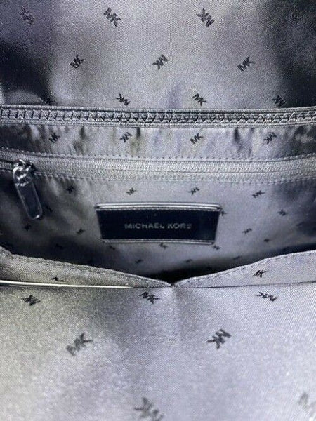 Michael Kors Hudson Crocodile Embossed And Logo Black Leather Backpack