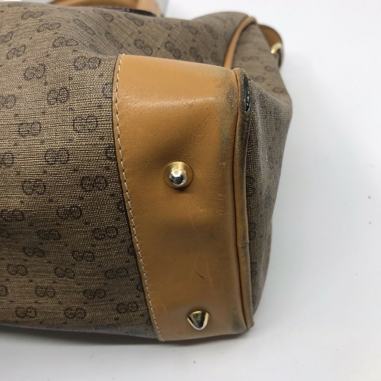 GUCCI Vintage Boston Bag Brown Coated Canvas