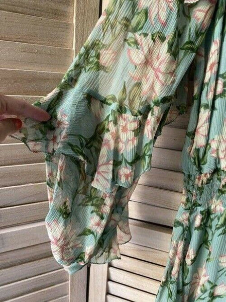 Nicole Miller Aqua Green Pink New Floral Msrp Short Casual Dress