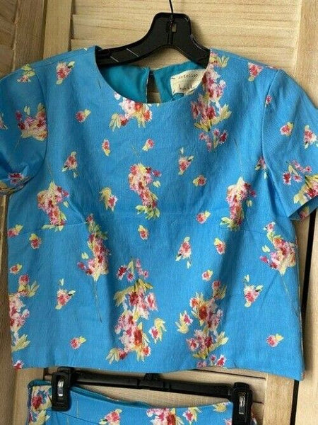 Nicole Miller blue floral linen skirt and set msrp blouse