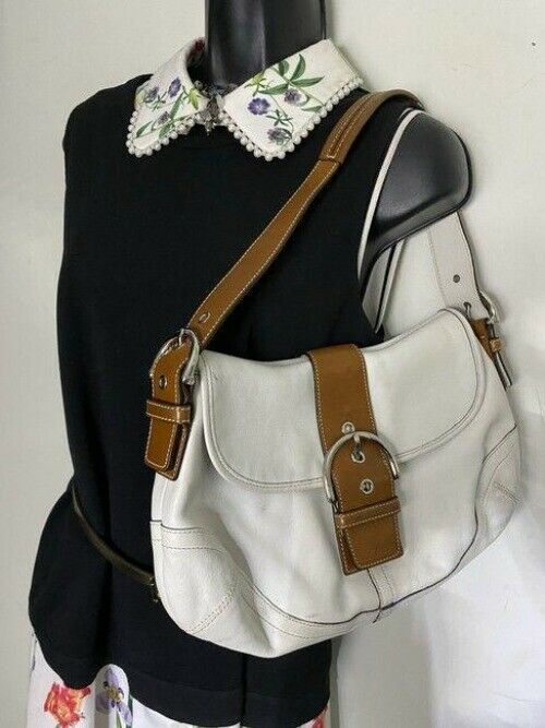 coach white brown leather shoulder bag