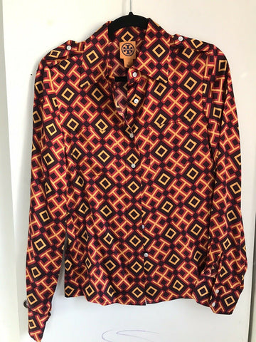 TORY BURCH All Over Logo Silk Top Size 6
