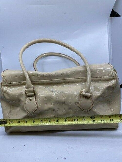 arcadia handbag made in italy cream patent leather tote