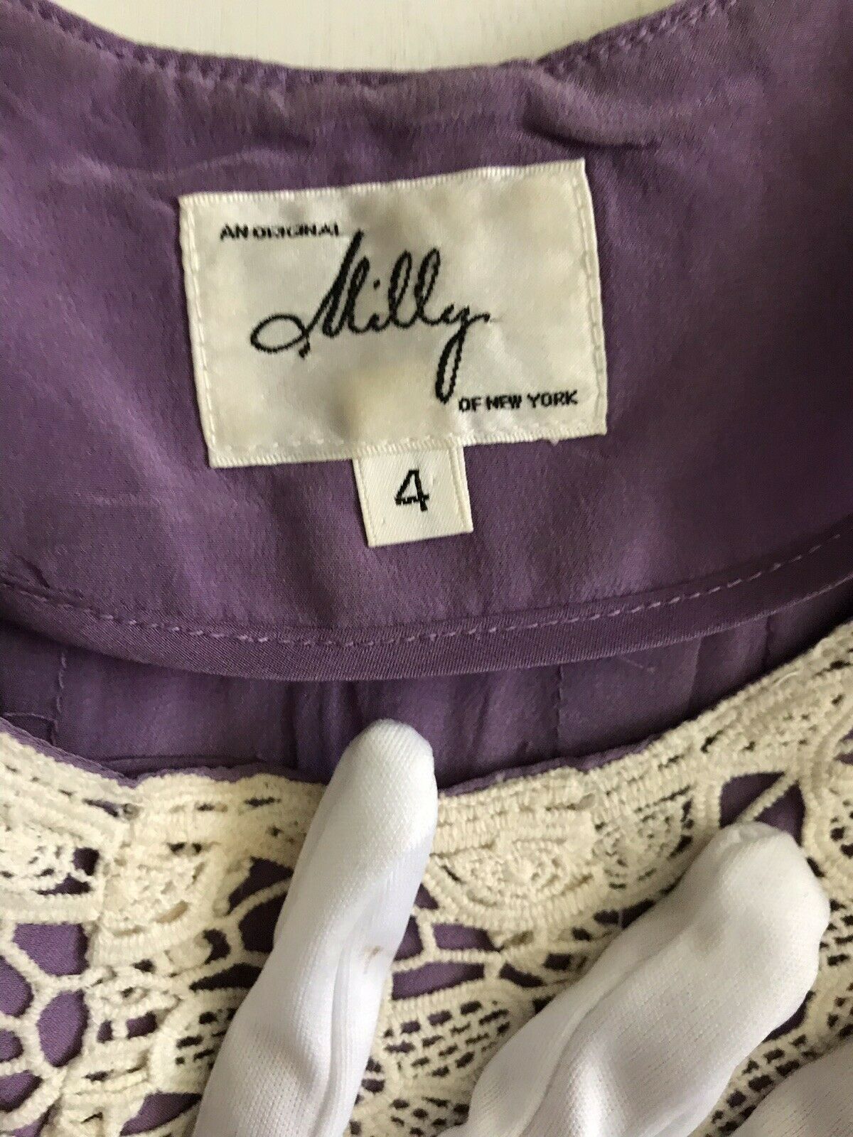 Milly Purple Silk Slip Dress With Crochet Trim Sz 4