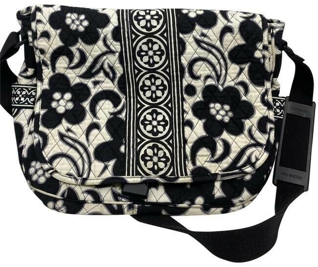vera bradley xl black white fabric cross body bag