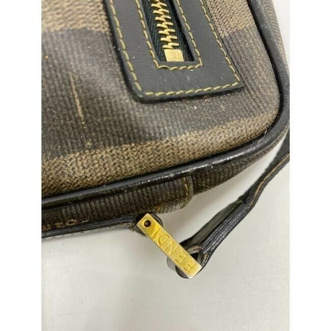 Fendi Vintage Signature Stripe Coated Canvas Brown Tan Shoulder Bag