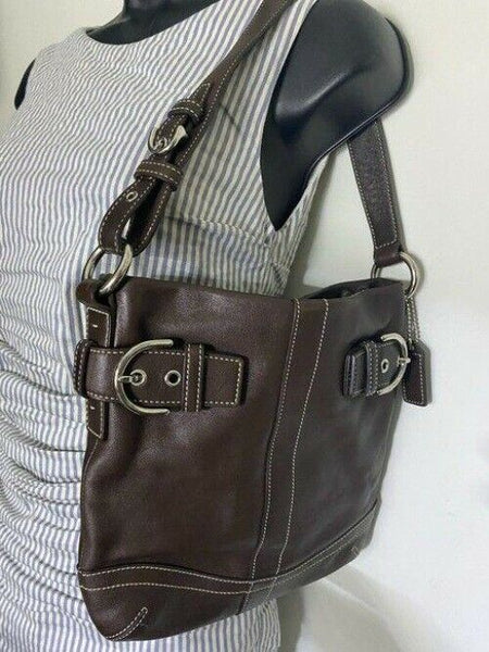 coach medium bag handbag brown leather shoulder bag
