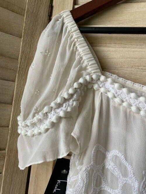 Nicole Miller white beige msrp small blouse
