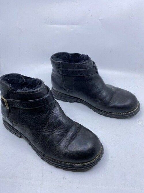 Ugg Australia Black Leather Heavy Duty Low Bootsbooties Size Us