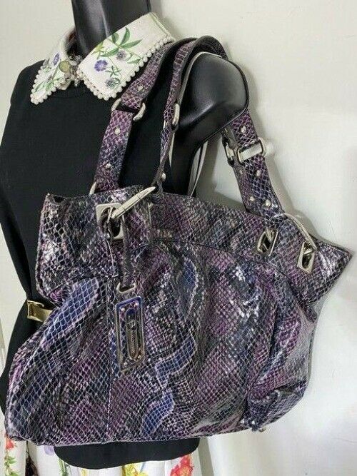 b makowsky snakeskin large purple black leather shoulder bag