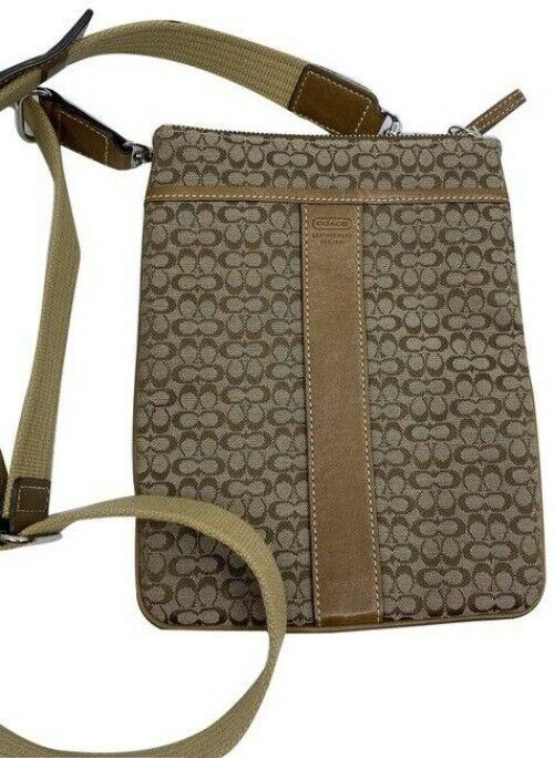 coach small tan beige fabric cross body bag