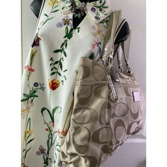 COACH Large Tan Jacquard Fabric Tote Bag