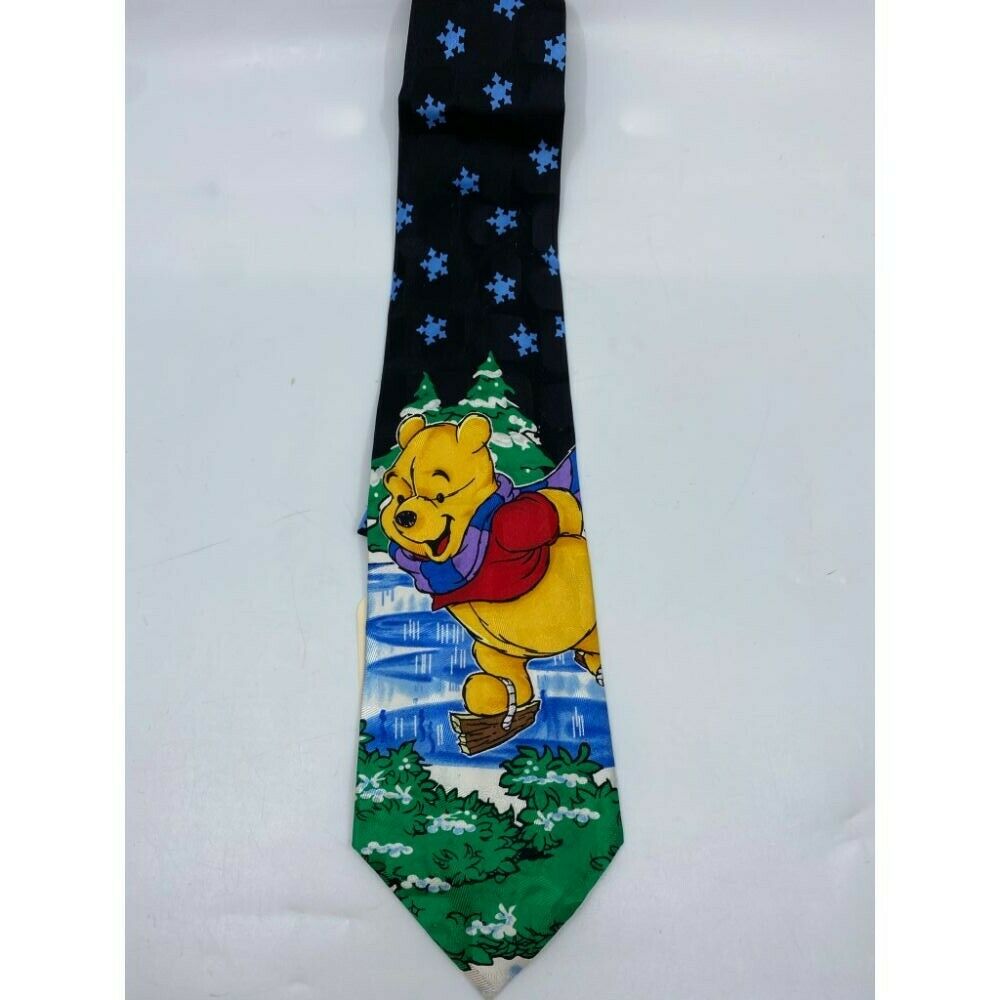 New! Winnie The Pooh Blue Green Christmas Theme Neck Tie Msrp 35
