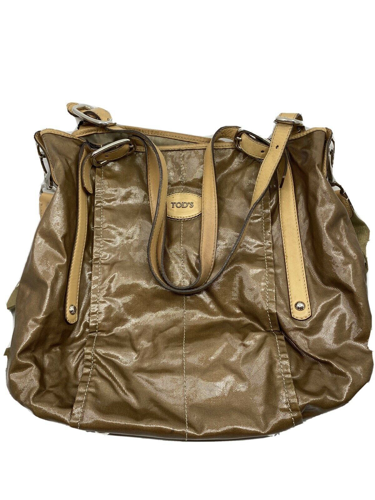 TOD’S Large Laminated Fabric  Tote Bag W/ Strap