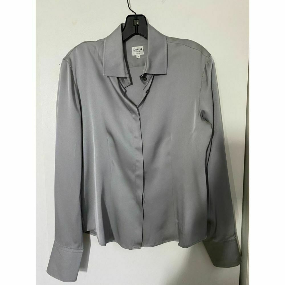 Armani Collezioni Silk Long Sleeves Top Gray Size 8