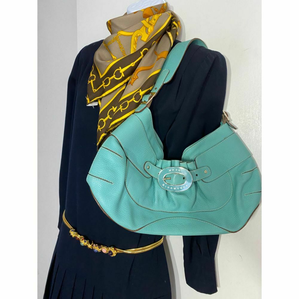 ANYA HINDMARCH Blue Green Leather Shoulder Bag Msrp 1,200