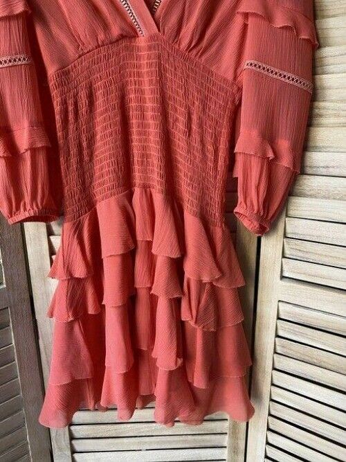 Nicole Miller Coral New Ruffled Small Msrp Short Casual Dress