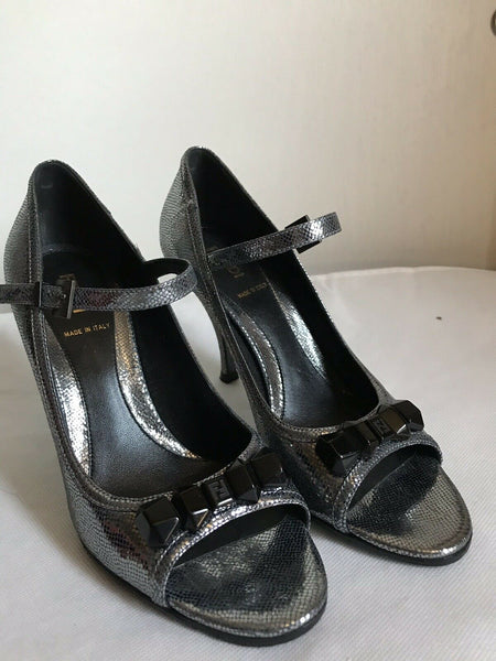 FENDI Pewter High Heel Peep Toe 37