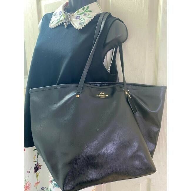 COACH XL Black Leather Shopping Tote Bag