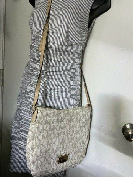 michael kors all over logo medium msrp black gray coated canvas cross body bag