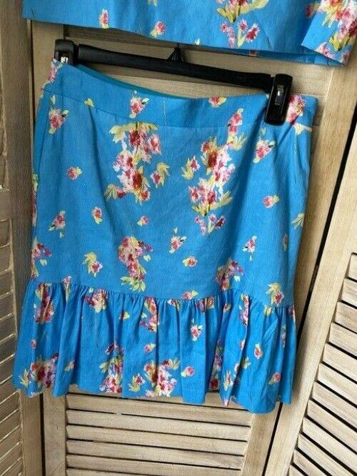 Nicole Miller blue floral linen skirt and set msrp blouse