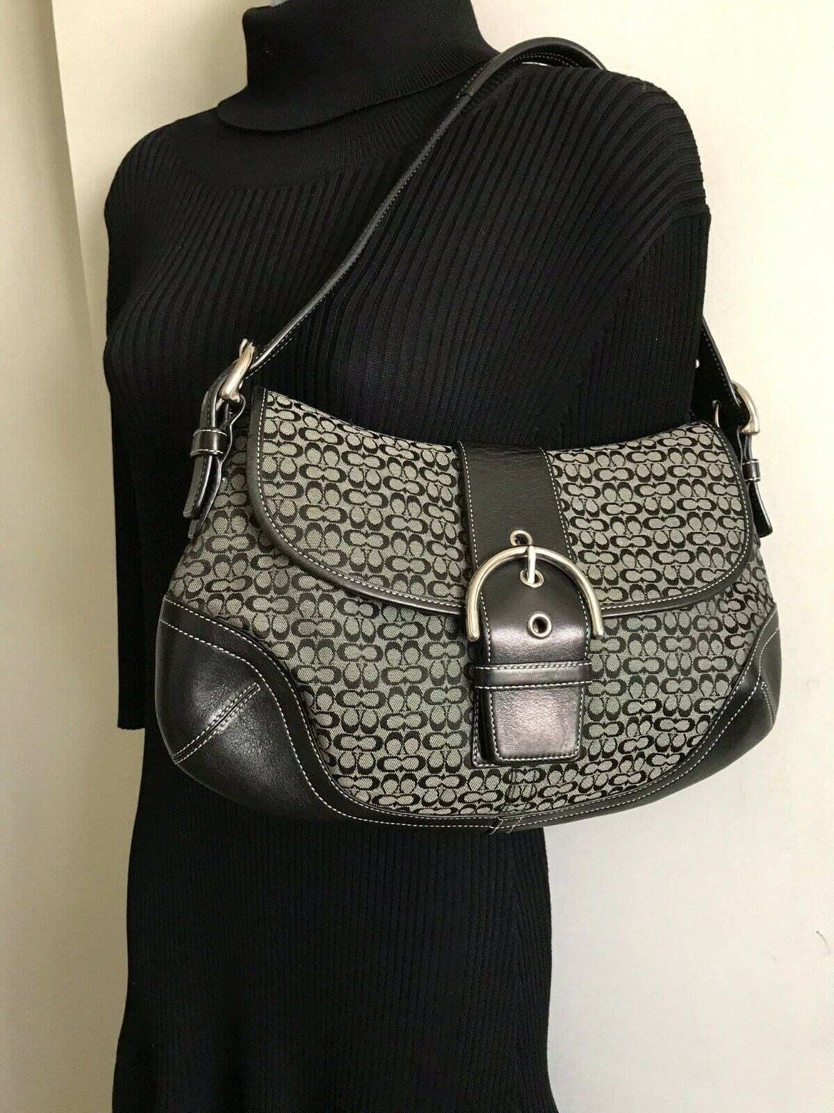 Coach Black Fabric Signature hand bag