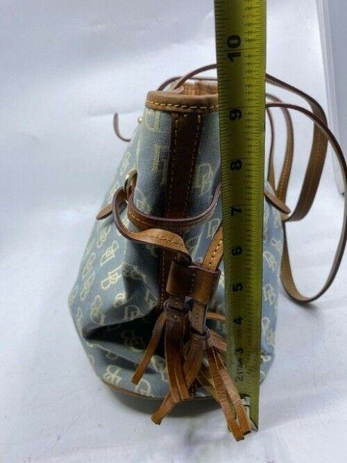 Dooney and bourke shopping large blue white brown fabric tote