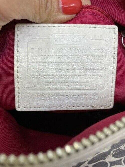coach medium handbag gray white coated canvas tote