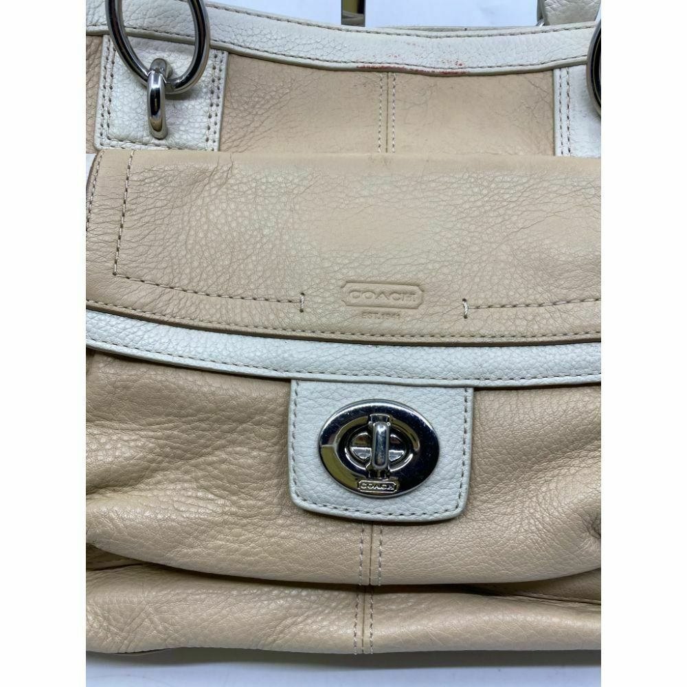 COACH Medium/ Large Leather Tan White Shoulder Bag