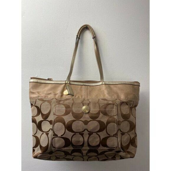 COACH Large Bronze Color Jacquard Fabric Tote Bag