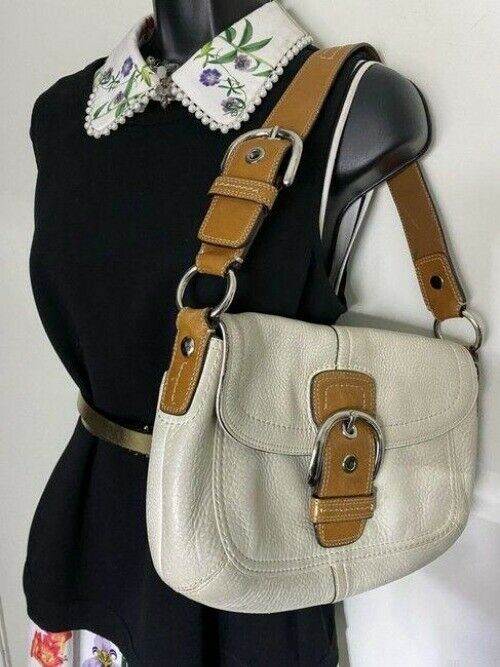 coach off white brown leather shoulder bag