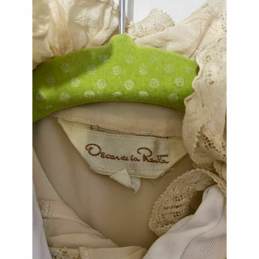 Oscar de la Renta Silk Long Sleeves Top Cream Size 6