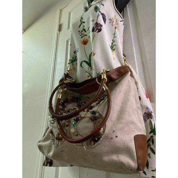 COACH Large Tan Brown Jacquard Fabric Tote Bag