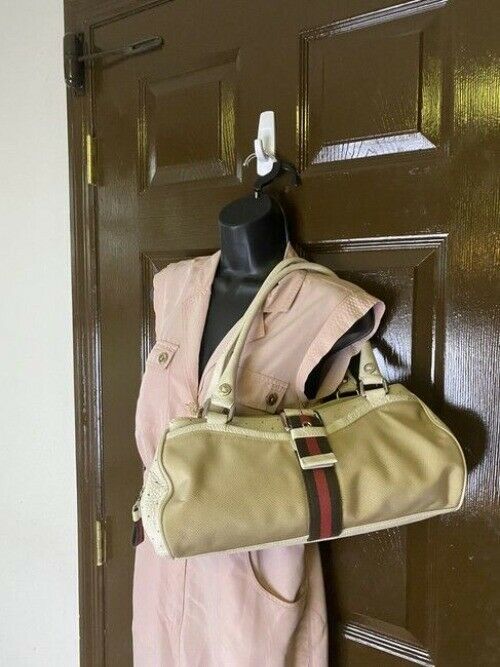 Cole Haan Courtney Vintage Roll Collection Beige Canvas Shoulder Bag