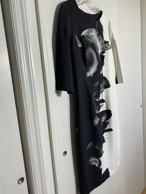 carolina herrera black and white new feather print short mid length workoffice d