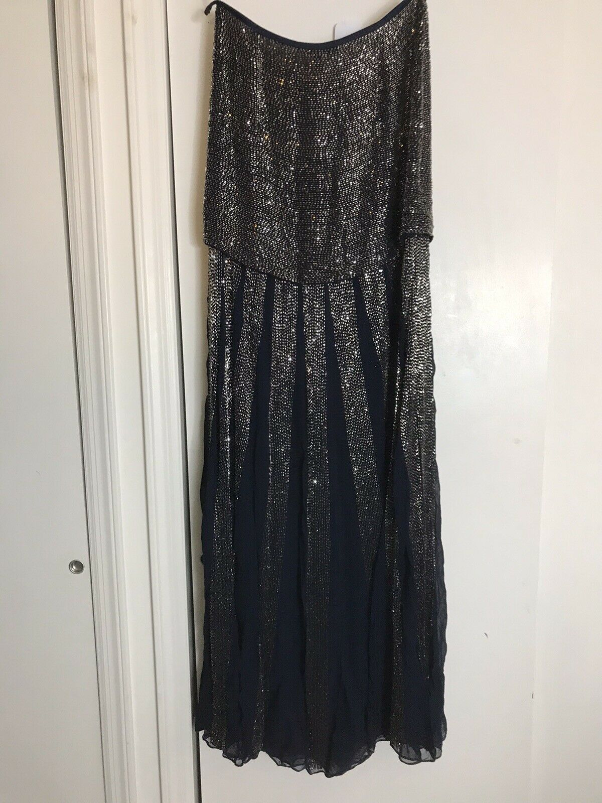 ROSA CHA Strapless Beaded Navy Long Gown size 2