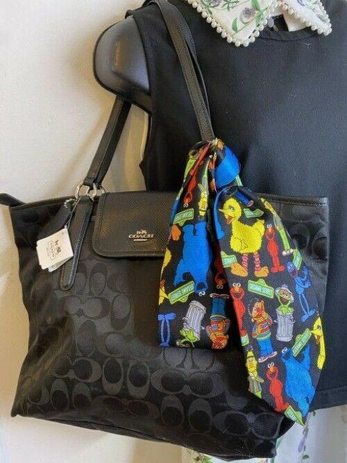 coach bag w w add on sesame street tie accesory black fabric tote