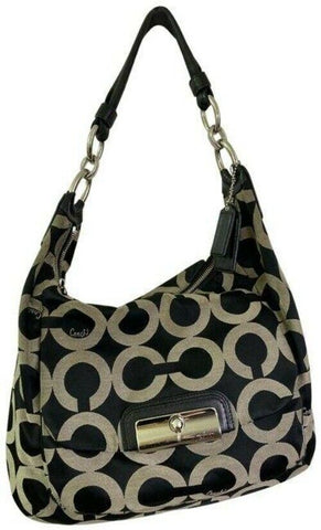 coach bag cream black fabric tote