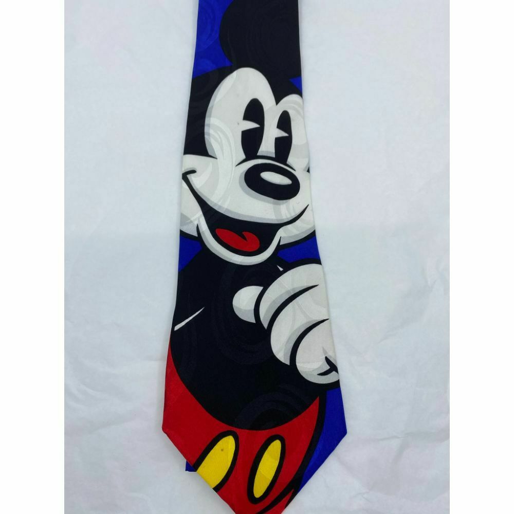 MICKEY MOUSE Disney Neck Tie Blue Black White Hand Made 100% Silk