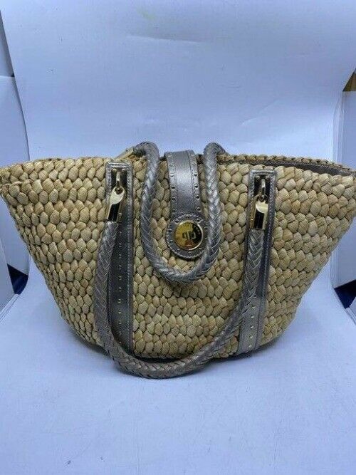 michael kors shopping xl w w leather trim gray beige woven tote