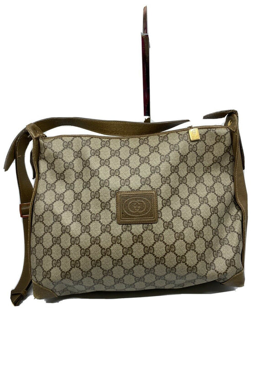 GUCCI Vintage Brown Coated Canvas/ Leather Shoulder Bag