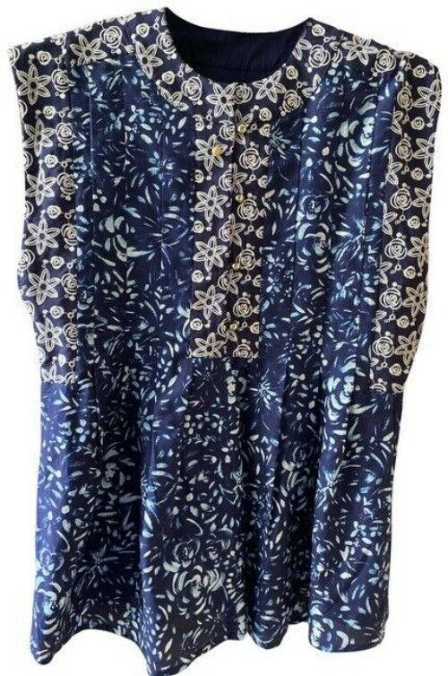 Nicole Miller navy white floral msrp small blouse