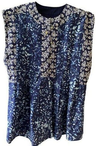 Nicole Miller navy white floral msrp small blouse