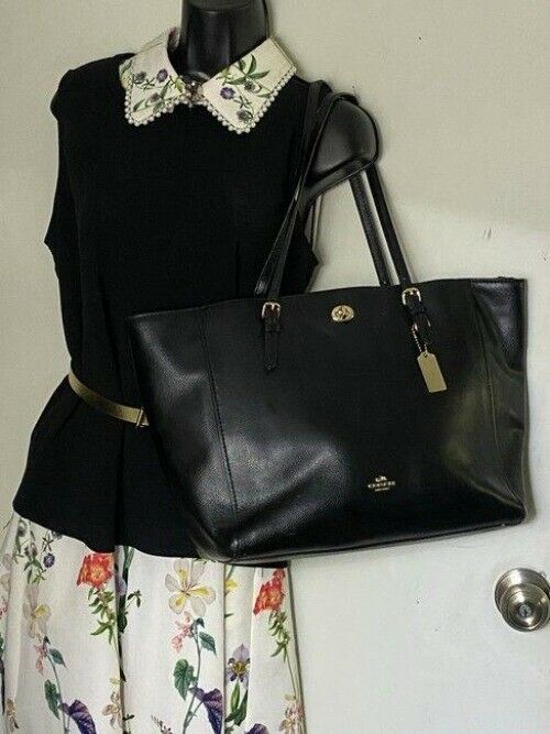 coach large black leather shoulder bag