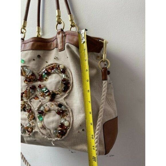 COACH Large Tan Brown Jacquard Fabric Tote Bag