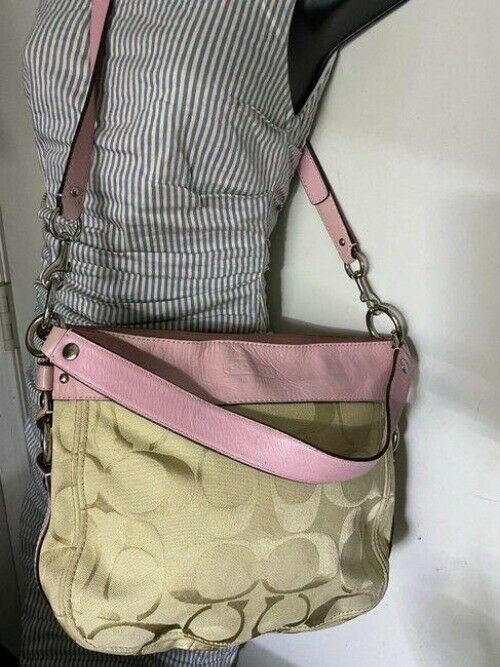 Coach Pink Beige Fabric Cross Body Bag