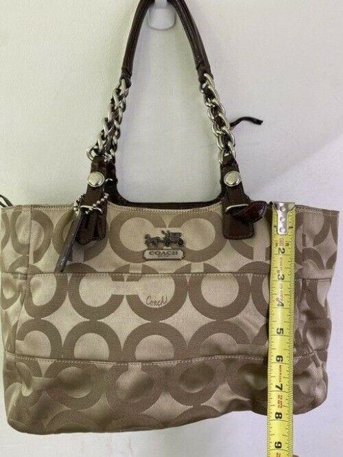 coach bag beige black fabric tote