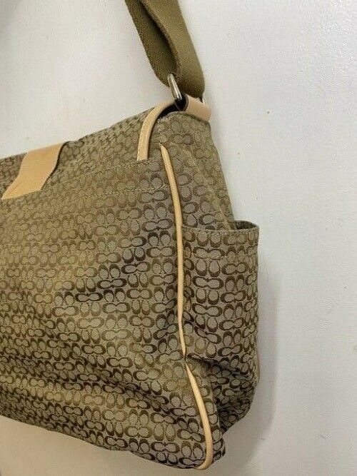 coach xl all over logo cream brown jacquard fabric messenger bag