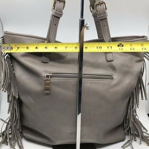 BCBG Fringe Tote Gray Faux Leather Shoulder Bag